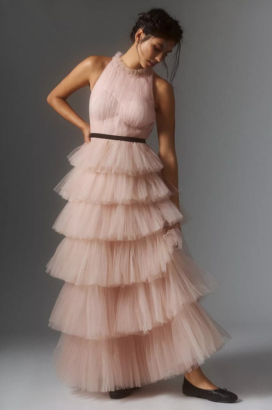 Anthropologie Geisha Designs Tiered Ruffle Halter Dress